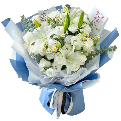 长沙11朵白玫瑰桔梗百合，爱永恒不息