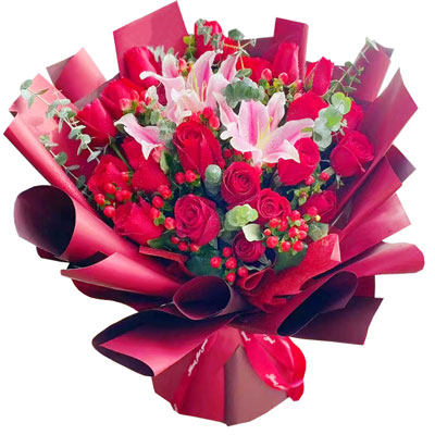 长沙22朵红玫瑰百合，爱的火焰