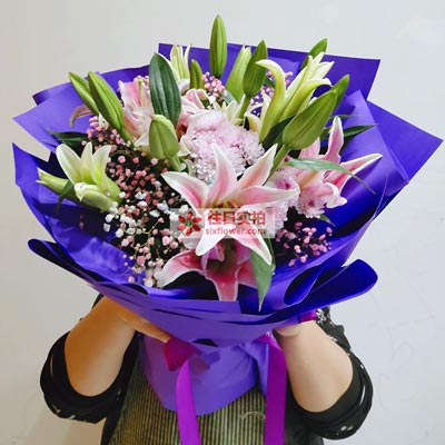 长沙6支粉色多头百合,真诚的问候